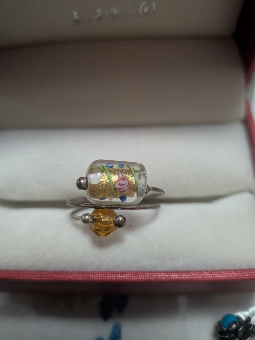 Vintage Italian Murano Glass Bypass Ring – Gold Foil & Millefiori